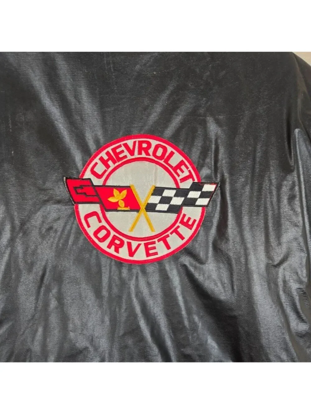 Vintage 80s Chevy Corvette Black Bomber Jacket Patches Mens Size XL Quilted